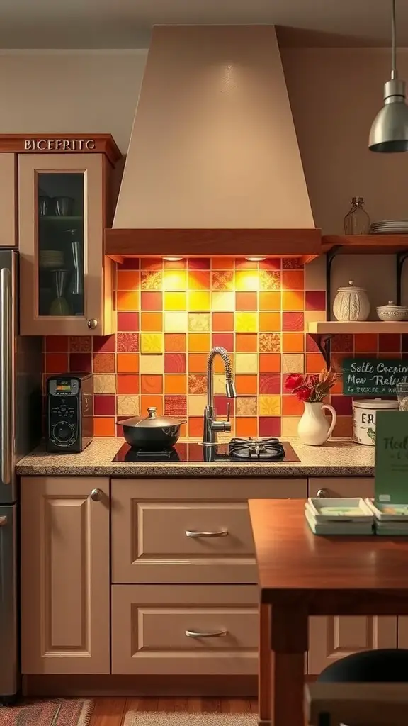 27 Cozy Kitchen Ideas to Create a Warm and Inviting Space 17 A cozy kitchen with a colorful tiled backsplash in warm tones