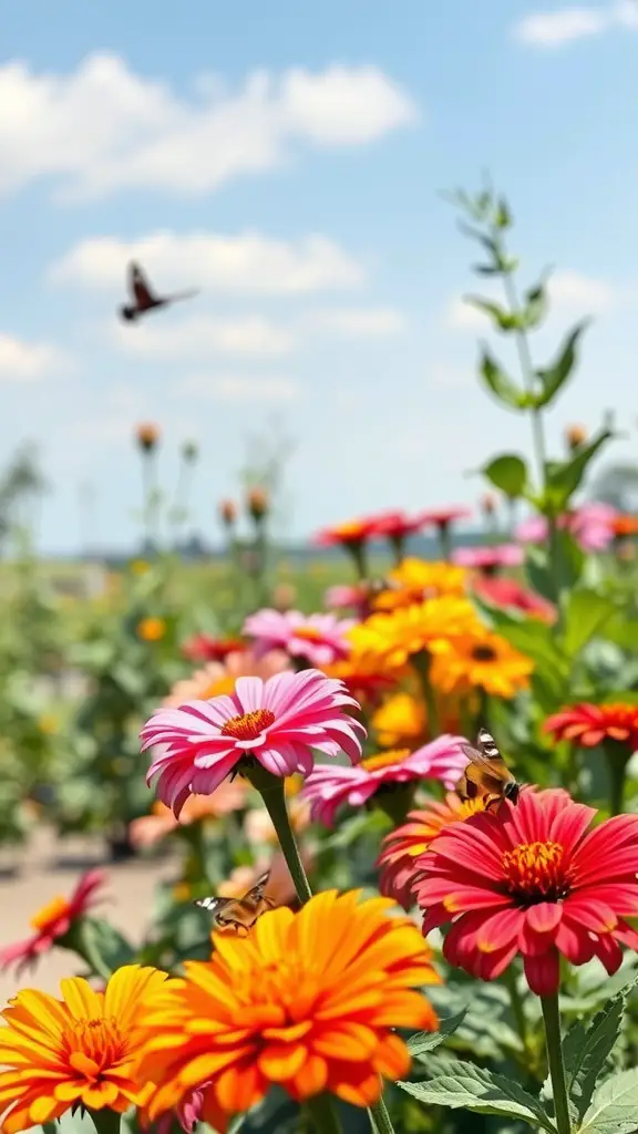 29 Must-See Summer Flower Ideas for Your Garden 8 Colorful zinnias in a summer garden with butterflies