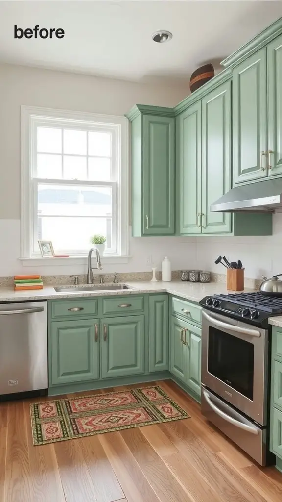 29 Stunning Sage Green Kitchen Cabinet Ideas for a Fresh Look 29 Before image of a kitchen with sage green cabinets