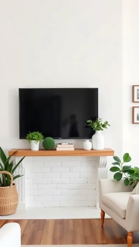 21 Easter Mantels Fireplaces That Will Wow Your Guests! 16 Minimalist fireplace mantel featuring white decor and green plants