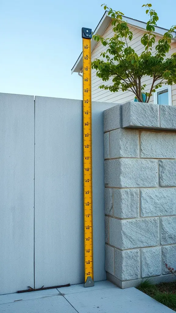 A measuring tape next to a retaining wall, indicating height=