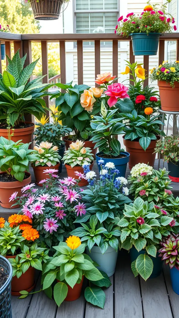 29 Stylish Deck Decorating Ideas You Need to Try 7 Colorful potted plants and flowers on a wooden deck