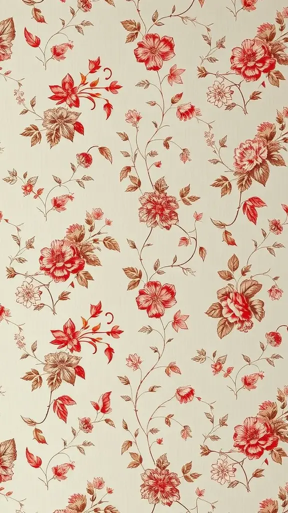 23 Beautiful Mother's Day Wallpaper Ideas to Celebrate Mom 10 Vintage floral wallpaper with red flowers on a cream background