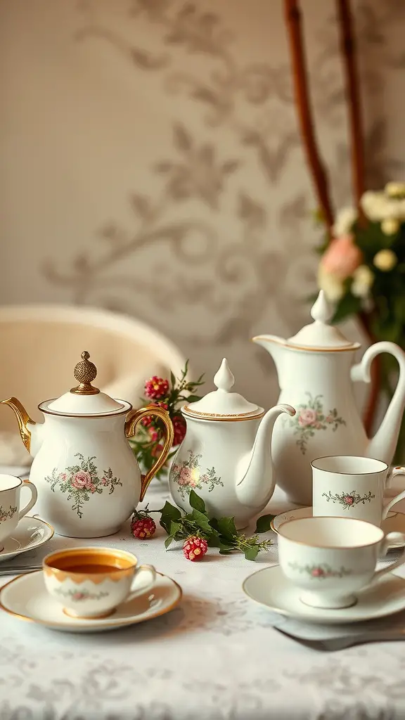 25 Stunning Mother's Day Brunch Ideas and Décor Tips 9 Elegant tea set with floral designs on a table