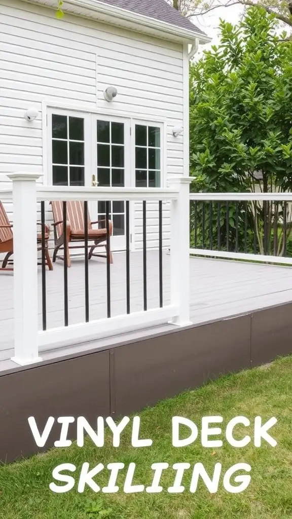 Image showing a deck with vinyl skirting and a railing.