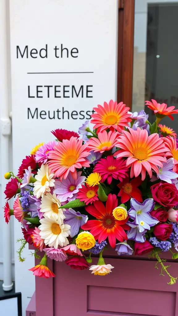 25 Stunning Flower Box Ideas for Window Gardens 10 A colorful flower box filled with various flowers including daisies, roses, and lilies.