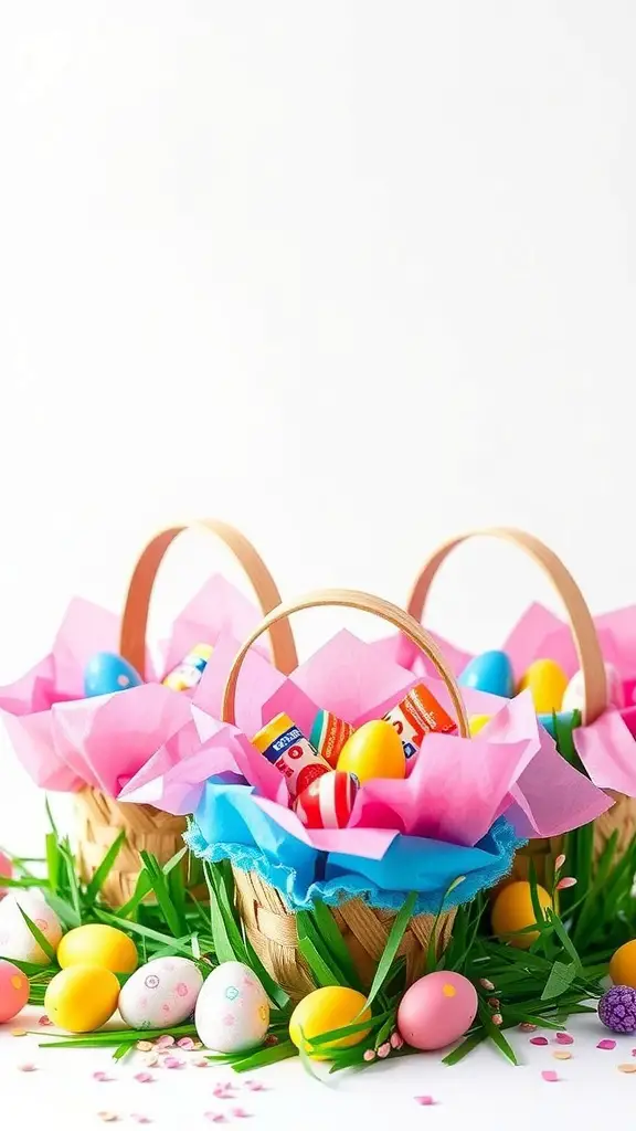 15 Genius Dollar Tree Easter DIY Baskets You Can Make on a Budget! 17 Easter baskets filled with colorful tissue paper and decorated eggs