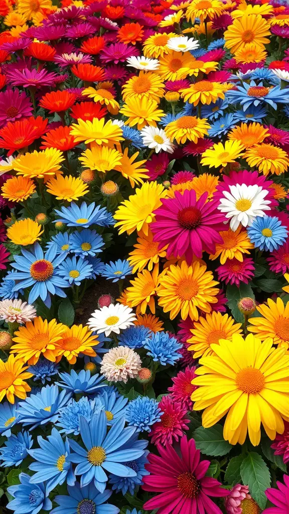 21 Beautiful Small Flower Bed Ideas for a Stunning Garden 17 A vibrant mix of colorful flowers including red, yellow, blue, and pink in a flower bed.