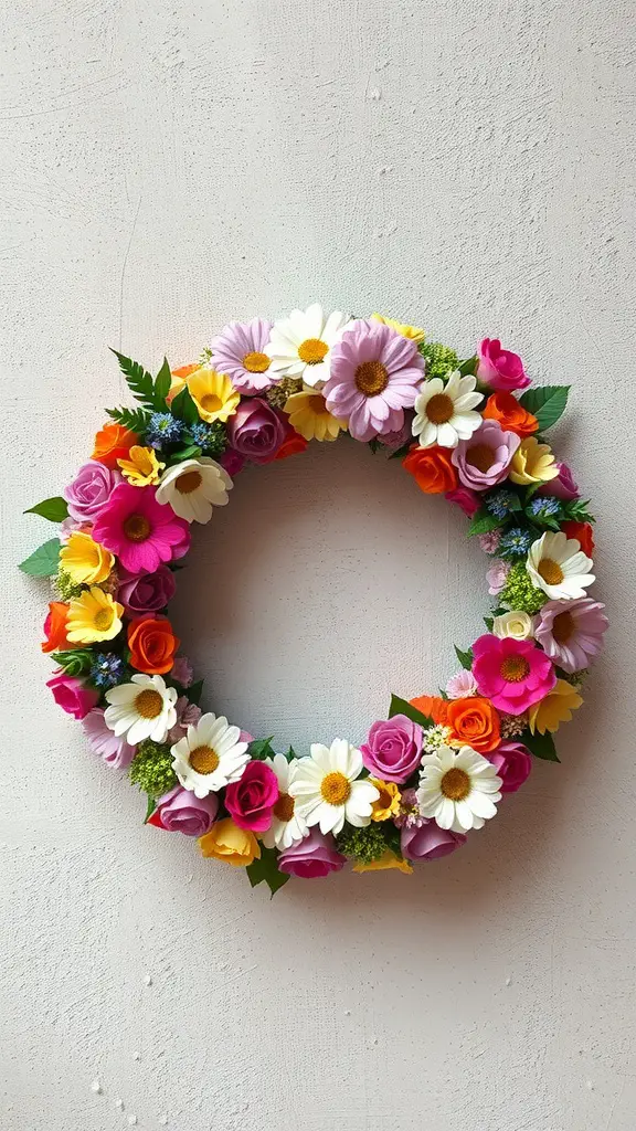 25 Stunning Mother's Day Bouquet Ideas to Celebrate Mom 27 A colorful spring floral wreath featuring a variety of flowers such as daisies and roses in bright hues.