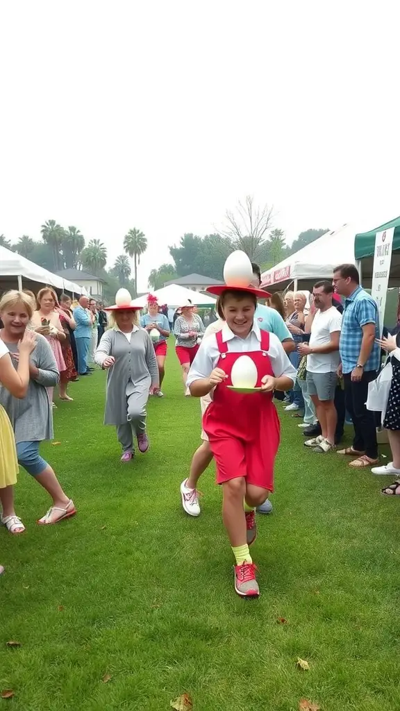 17 Fun Easter Games for Kids and Adults 8 Kids participating in an Egg-and-Spoon Race during an Easter event