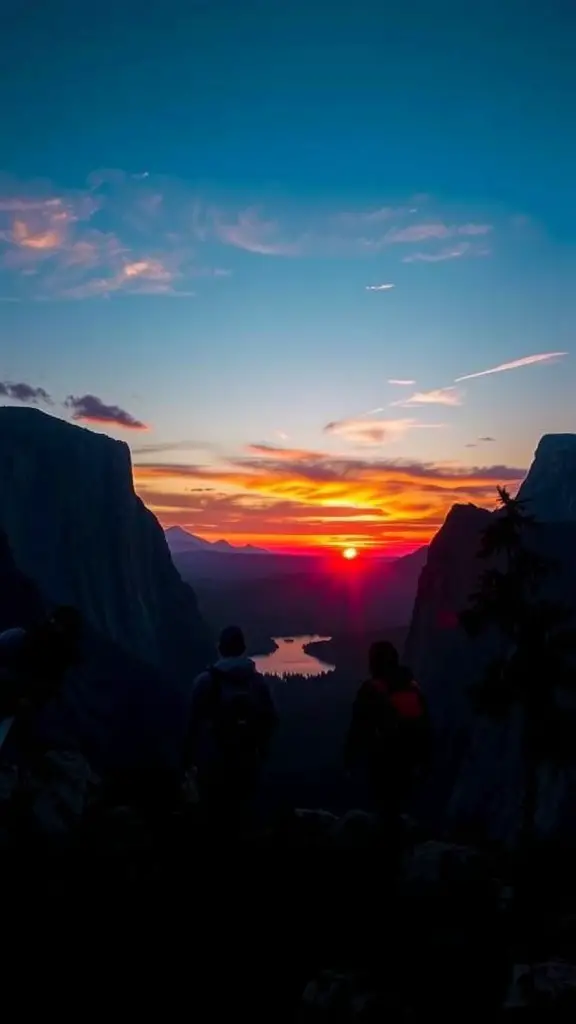 A group of hikers enjoying a sunset view at a national park