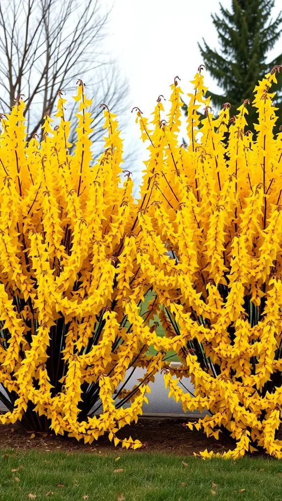 41 Fast Growing Privacy Shrubs for a Lush Backyard Retreat 16 Bright yellow forsythia shrubs in full bloom