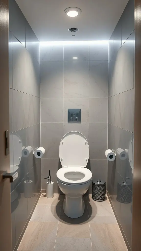 25 Genius Ideas for Maximizing Small Toilet Rooms 28 A modern small toilet room with sleek design and smart technology features.