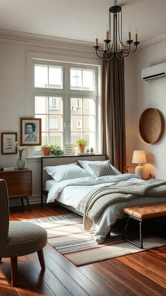 29 Classy Bedroom Ideas for a Chic Makeover 29 A cozy vintage bedroom featuring wooden furniture, soft linens, and decorative elements.