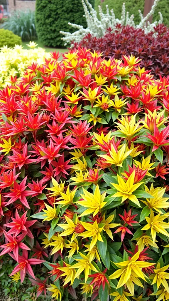 41 Fast Growing Privacy Shrubs for a Lush Backyard Retreat 21 Colorful Nandina shrubs with red, yellow, and green foliage.