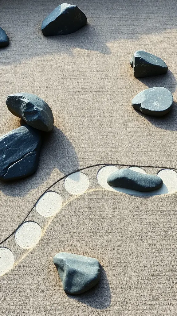 A Zen garden with stones and raked sand