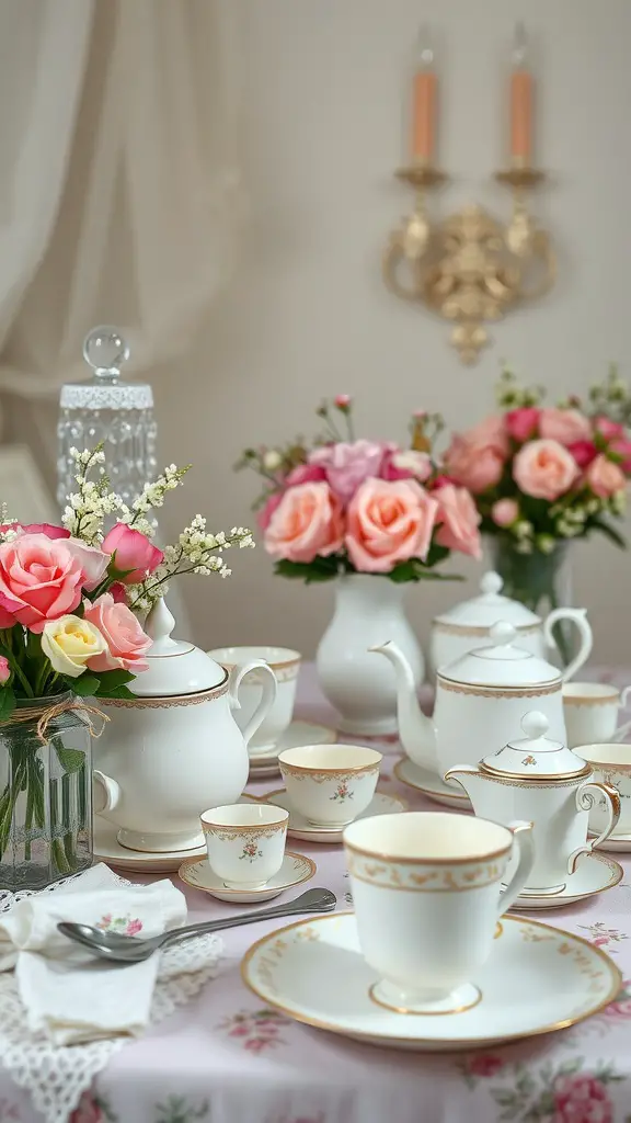 31 Creative Garden Party Ideas for Your Next Celebration 15 A beautifully set table for a vintage tea party featuring delicate china, flowers, and soft candlelight.