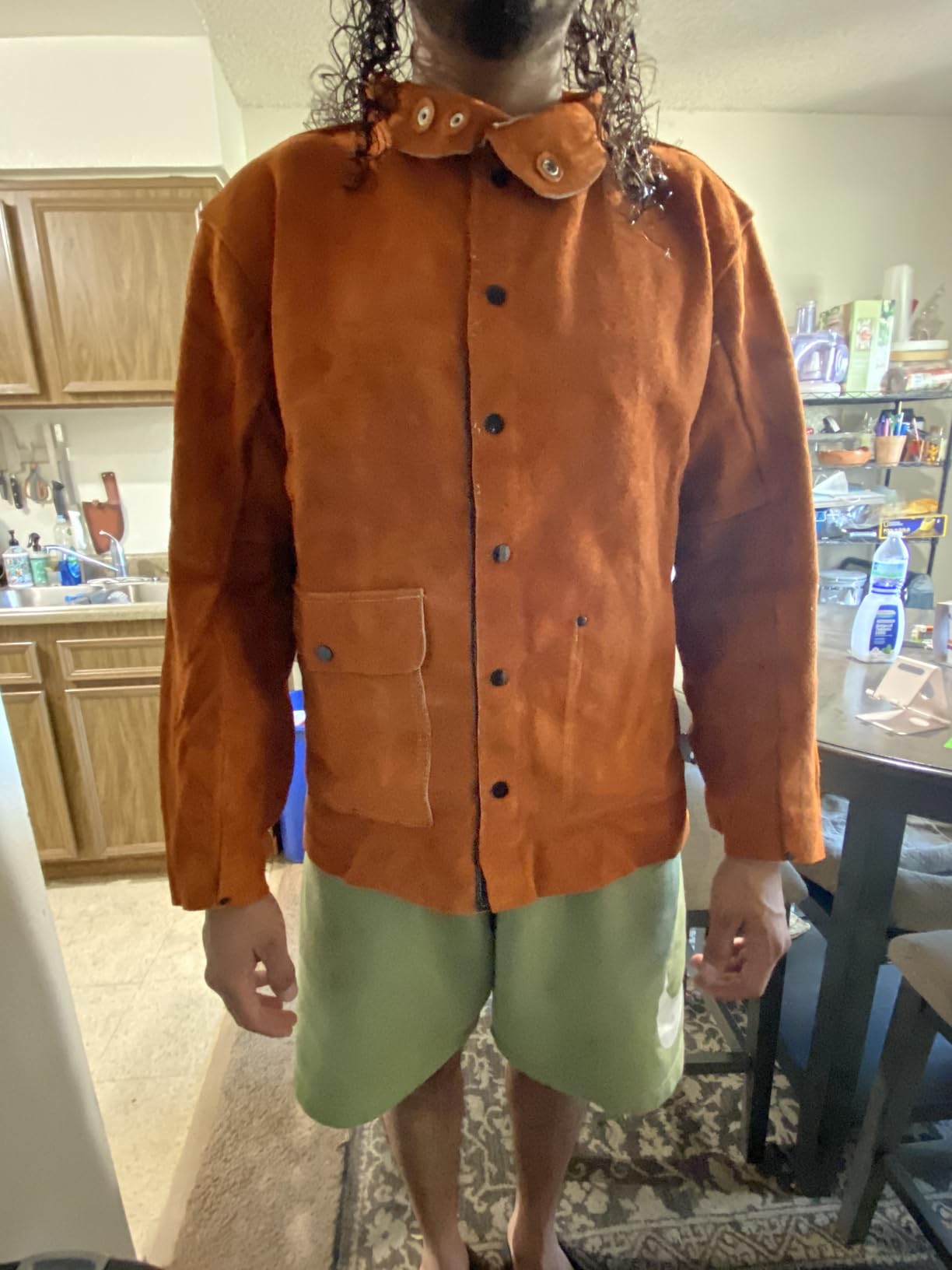 QeeLink Leather Welding Jacket - Flame-Resistant Heavy Duty Work Welder Jackets - Split Cowhide Welding Coat for Men Women - Customer Photo 1