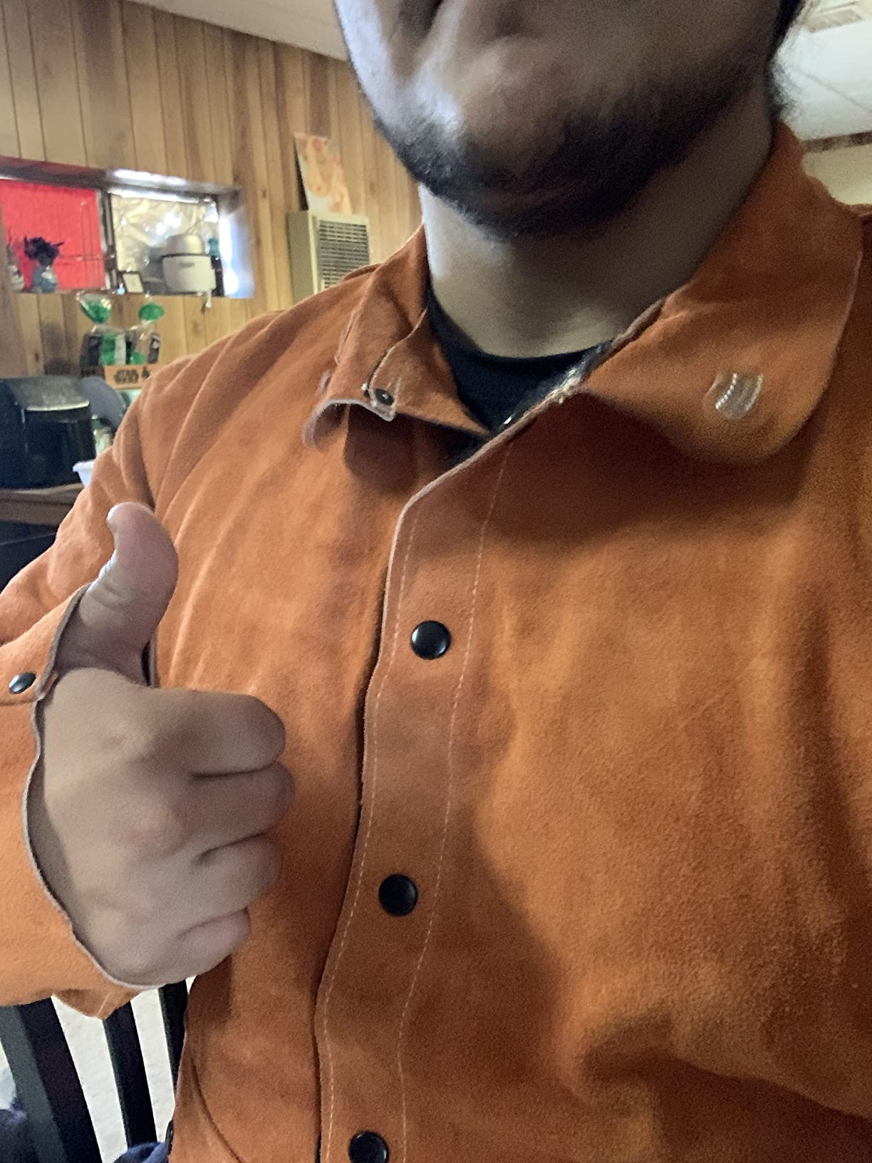 QeeLink Leather Welding Jacket - Flame-Resistant Heavy Duty Work Welder Jackets - Split Cowhide Welding Coat for Men Women - Customer Photo 2