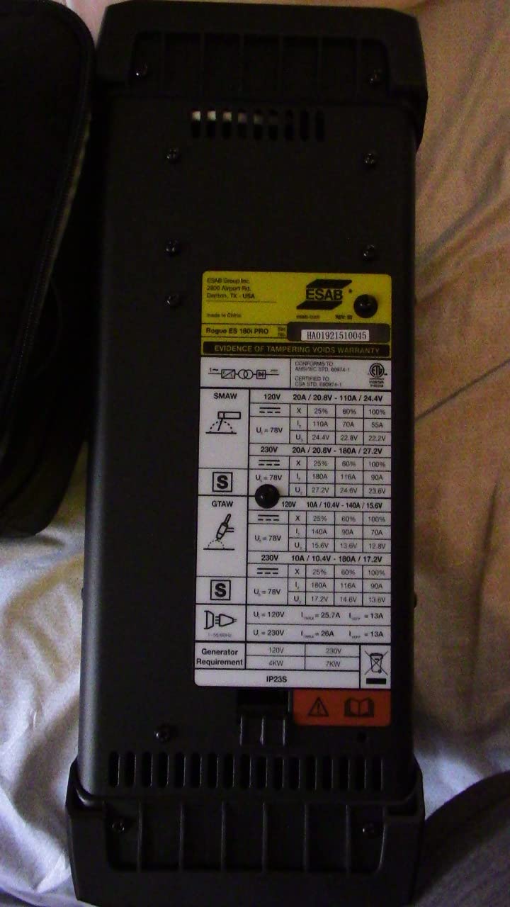 ESAB 0700500070 MINIARC Rogue ES 180i Stick Welding System, Dual Voltage Input, Adjustable Hot Start/Arc Force, Stick 6010 Mode, Power Factor Control, Electrodes up to 5/32