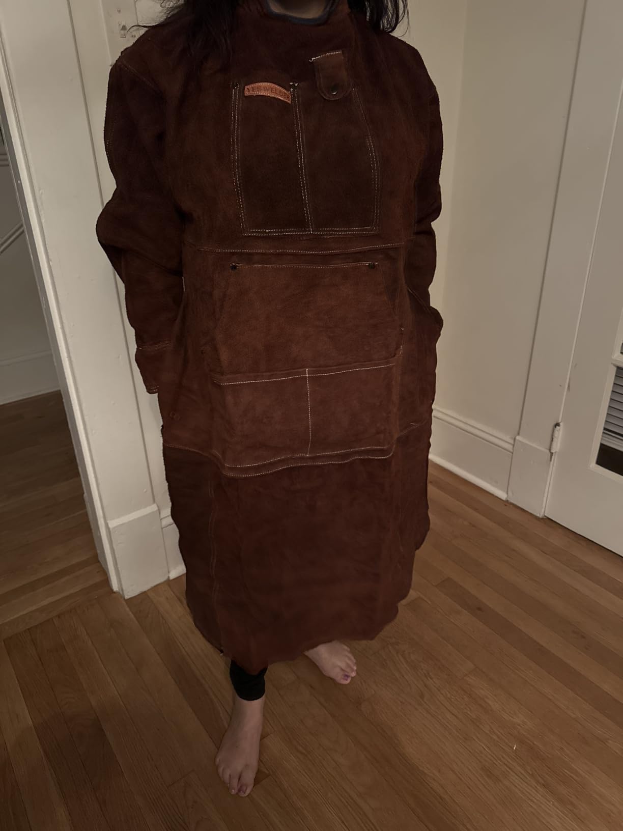 YESWELDER Leather Welding Apron with Sleeve and 6 Pockets, Heat Flame Resistant Cowhide Welder Apron, Brown - Customer Photo 1