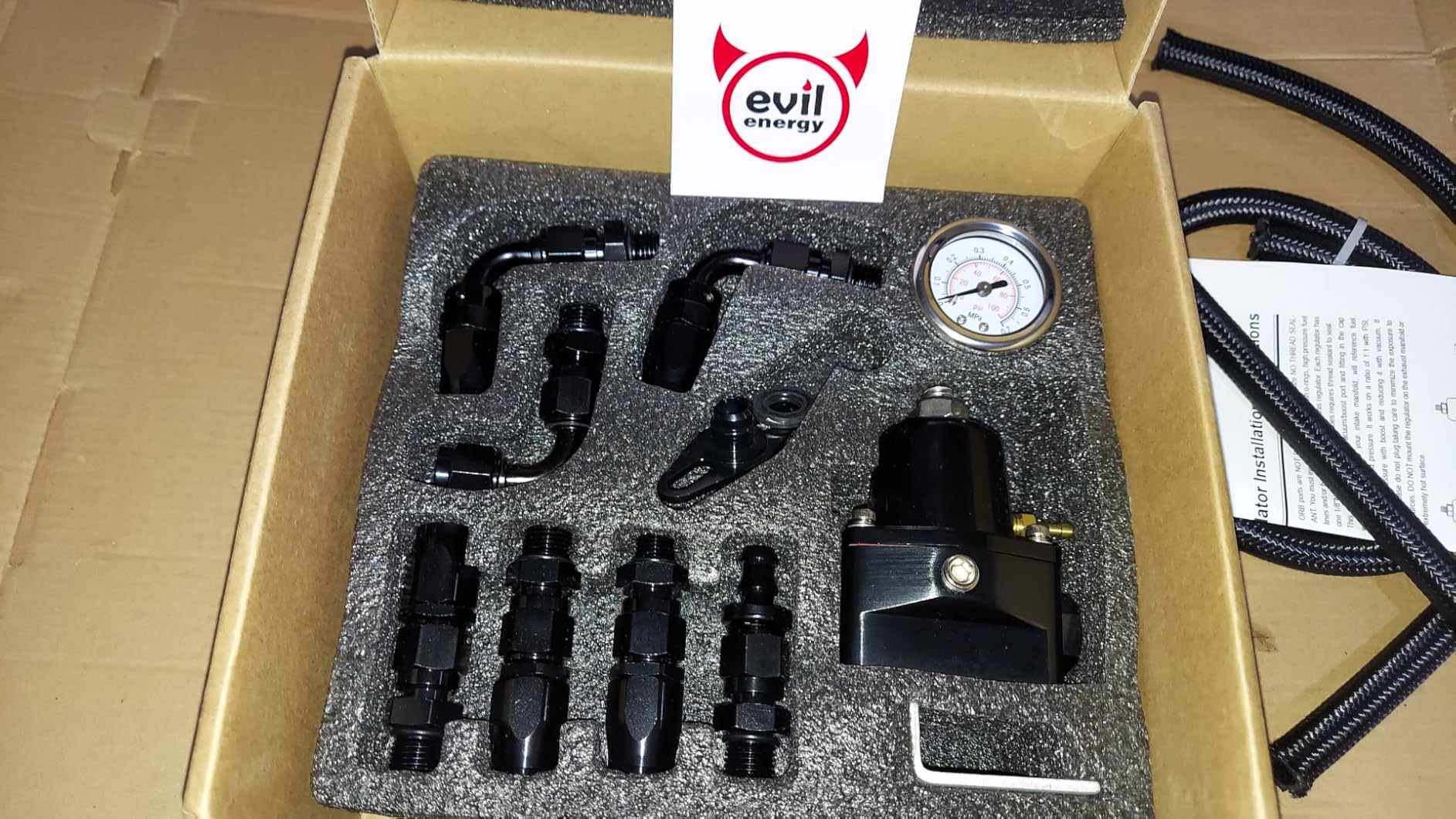 EVIL ENERGY Fuel Pressure Regulator 6AN EFI Bypass Return Adjustable (30-70PSI), Black - Customer Photo 2