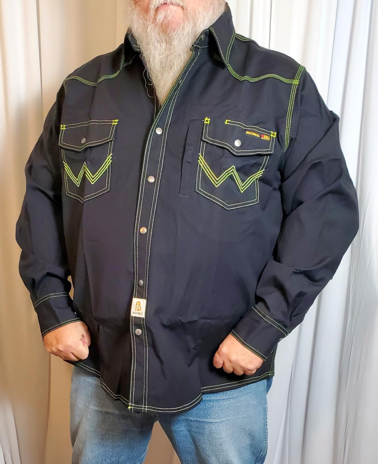 BOCOMAL FR Welding Shirts Heavyweight Stretch Canvas Snaps Down Reinforced Stitching Western Style Fire Resistant Jackets - Customer Photo 1