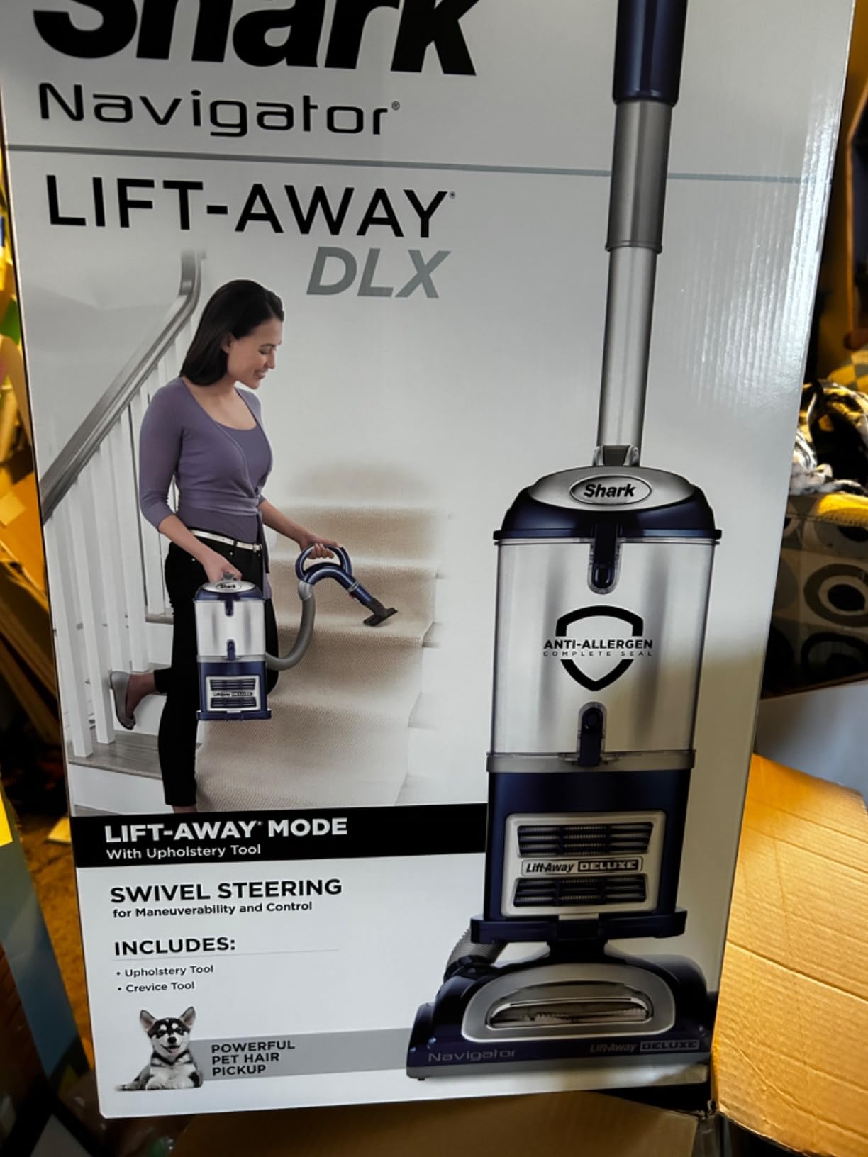 Shark Upright Vacuum Cleaner | Navigator Lift-Away Deluxe | Pet Hair, Carpet & Hard Floor Cleaning | Upholstery & Crevice Tool | HEPA Filter | Swivel Steering | Large Dust Cup Capacity | Blue | NV360 customer photo 1