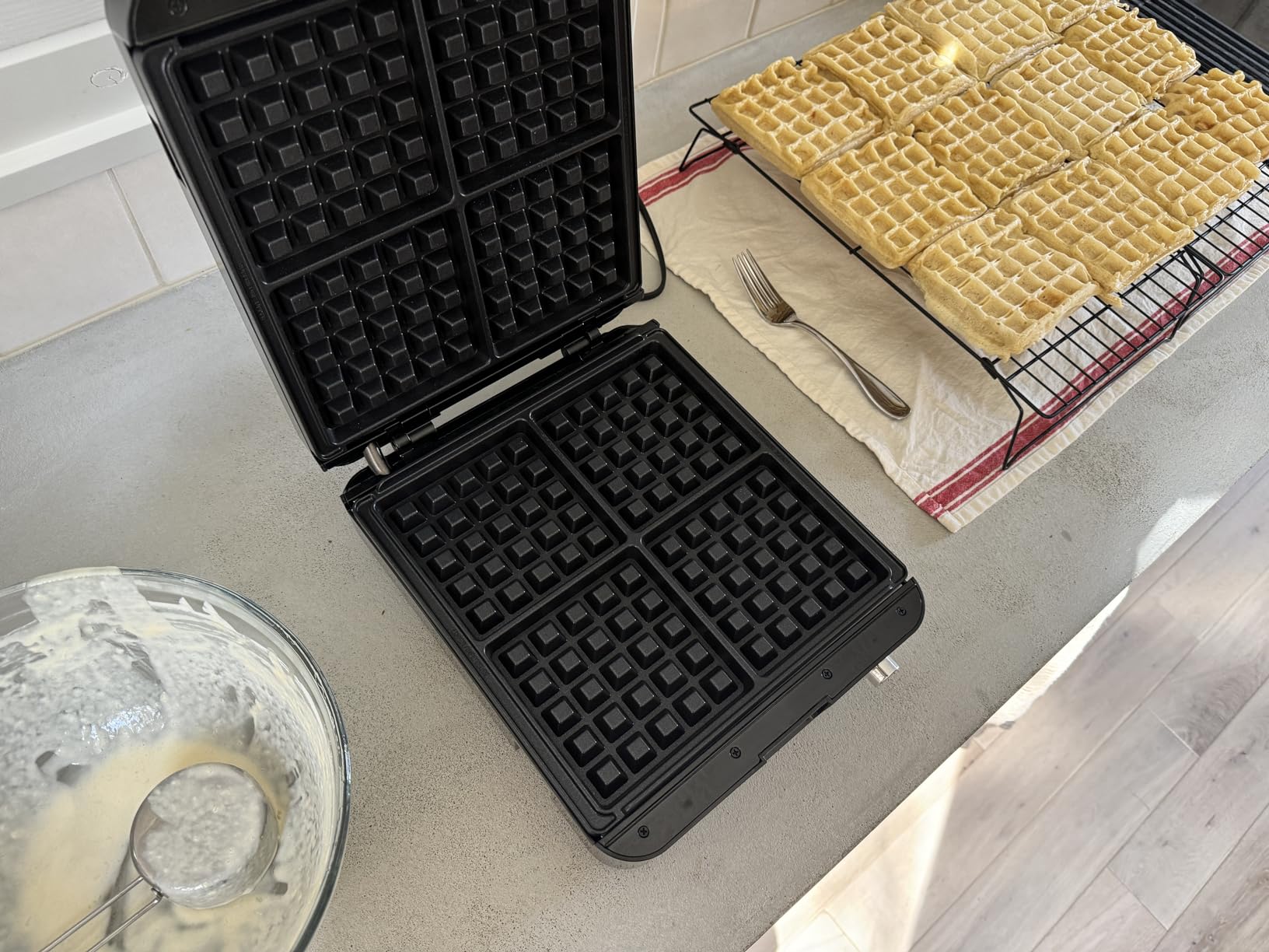 KRUPS 4-Slice Belgian Waffle Maker: Stainless Steel, 5 Browning Levels, Audible Ready Beep, Removable Plates, 1200W, Silver/Black, Large Waffle Maker Family Size, Great for Family Breakfasts customer photo 1