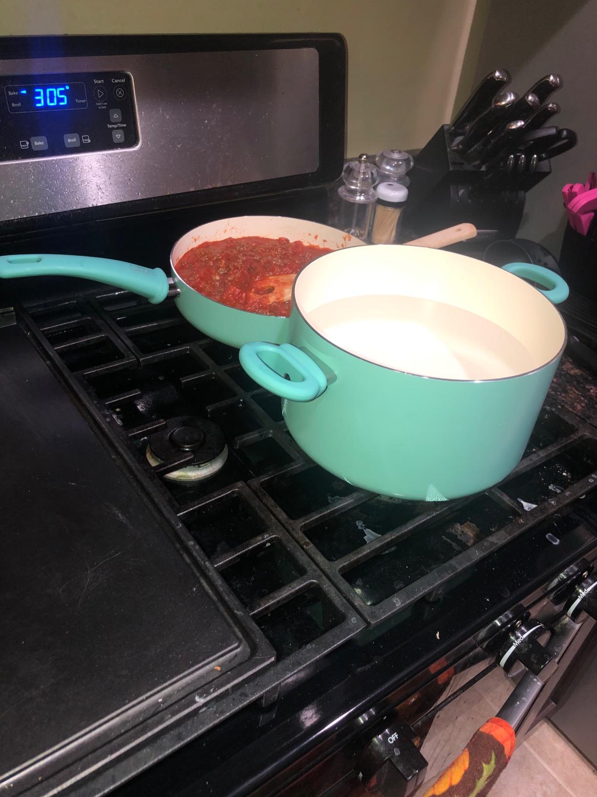 GreenLife Soft Grip 16 Piece Cookware Set, Non-Toxic PFAS-Free Ceramic Nonstick, Pots, Frying, Sauce, Saute, Glass Lids, Stay-Cool Handles, Wobble Free Bases, Dishwasher & Oven Safe, Turquoise customer photo 2