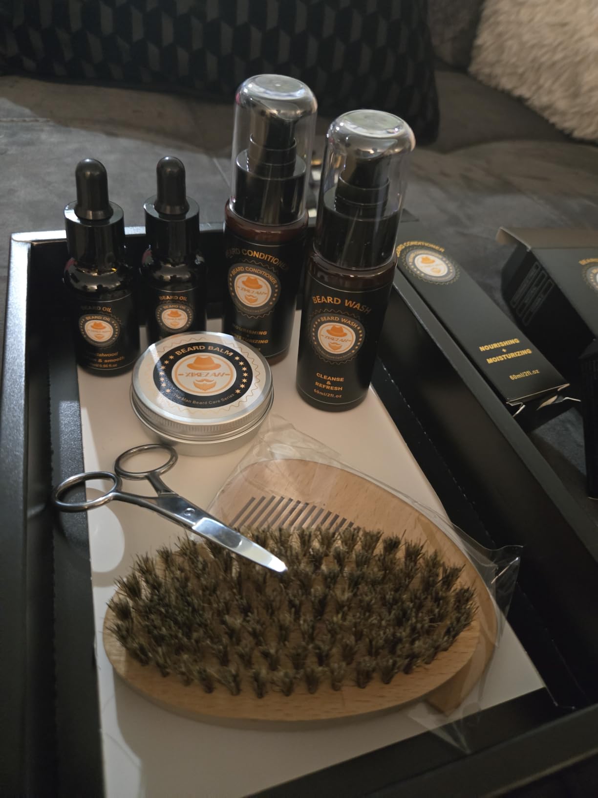 XIKEZAN Fathers Day Gifts for Dad Husband, Beard Kit for Men Grooming & Care w/Beard Conditioner, Wash, Oil, Balm, Birthday Valentines Easter Gifts for Mens Him Boyfriend Christmas Stocking Stuffers customer photo 2