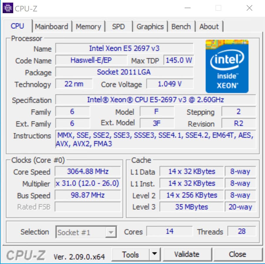 INTEL CM8064401807100 Xeon E5-2697 v3 Fourteen-Core Haswell Processor 2.6GHz 9.6GT/s 35MB LGA 2011-v3 CPU, OEM OEM (Renewed) customer photo 1