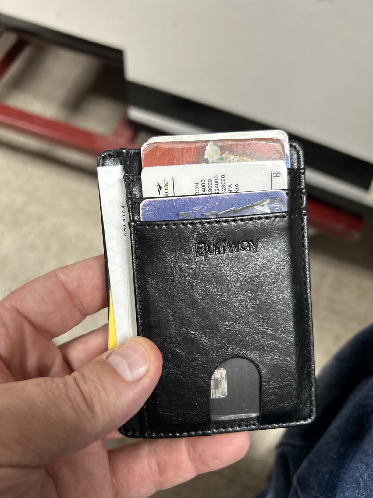 Buffway Slim Minimalist Front Pocket RFID Blocking Leather Wallets for Men and Women - Carbon Fiber Black customer photo 2
