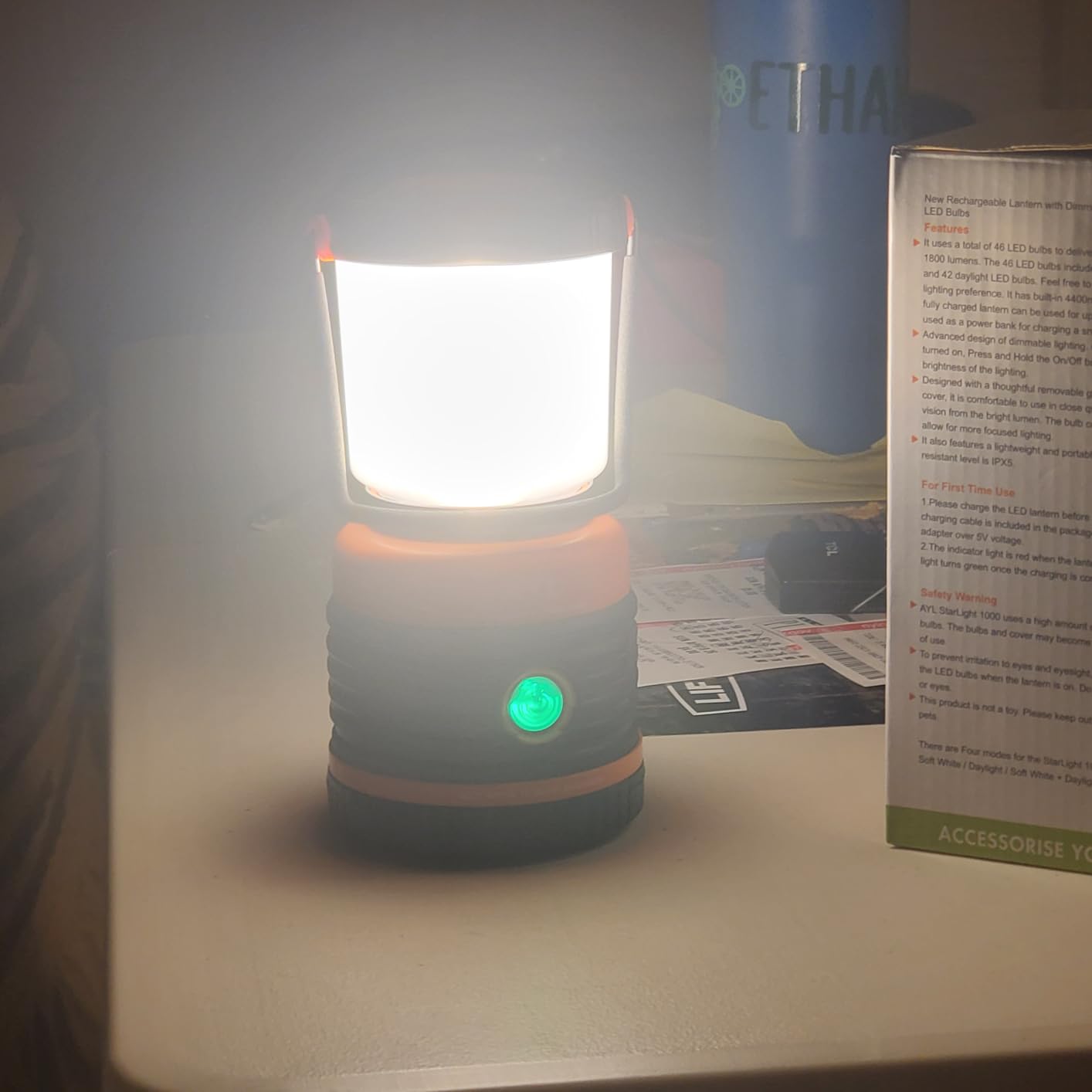 LED Camping Lantern Rechargeable, 1800LM, 4 Light Modes, 4400mAh Power Bank, IP44 Waterproof, Perfect Lantern Flashlight for Hurricane, Emergency, Power Outages, Home and More, USB Cable Included customer photo 2