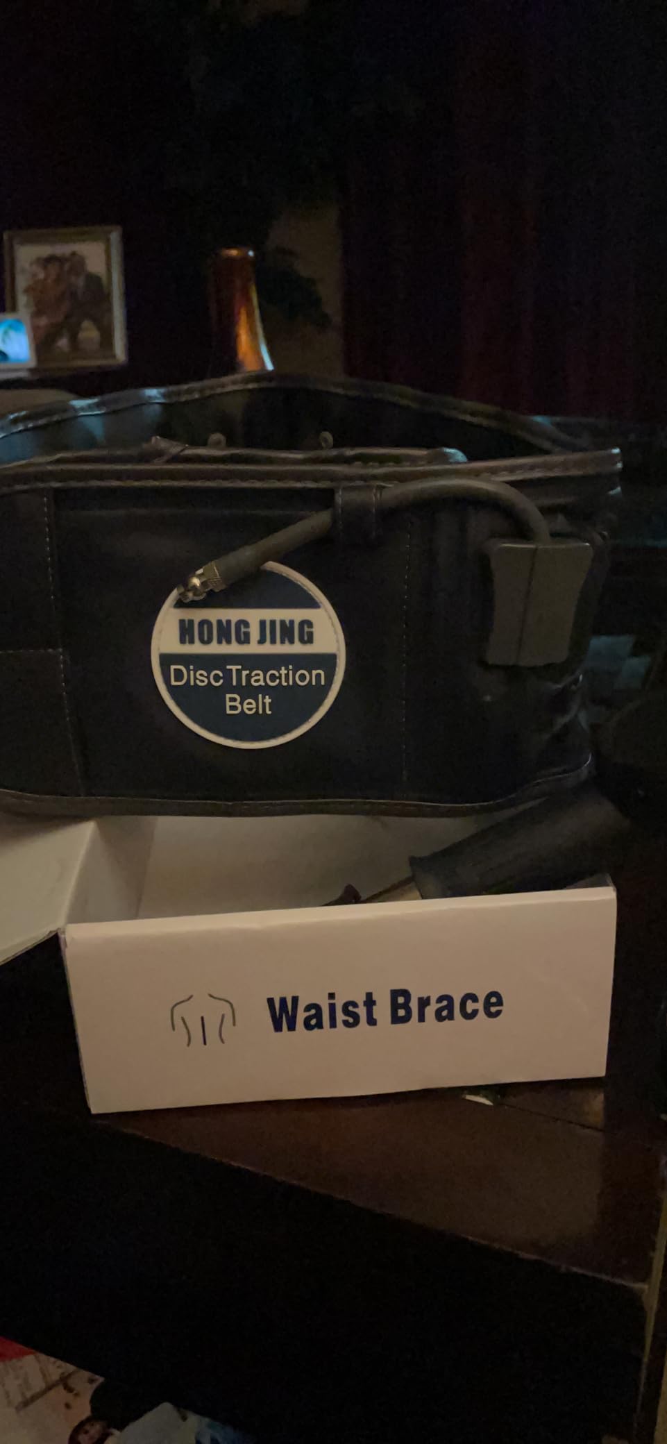 HONGJING Decompression Belt for Lower Back Pain Relief | Inflatable Back Brace with Hand Pump for Women Men, One Size Fits 29-49 Waist, Blue customer photo 1