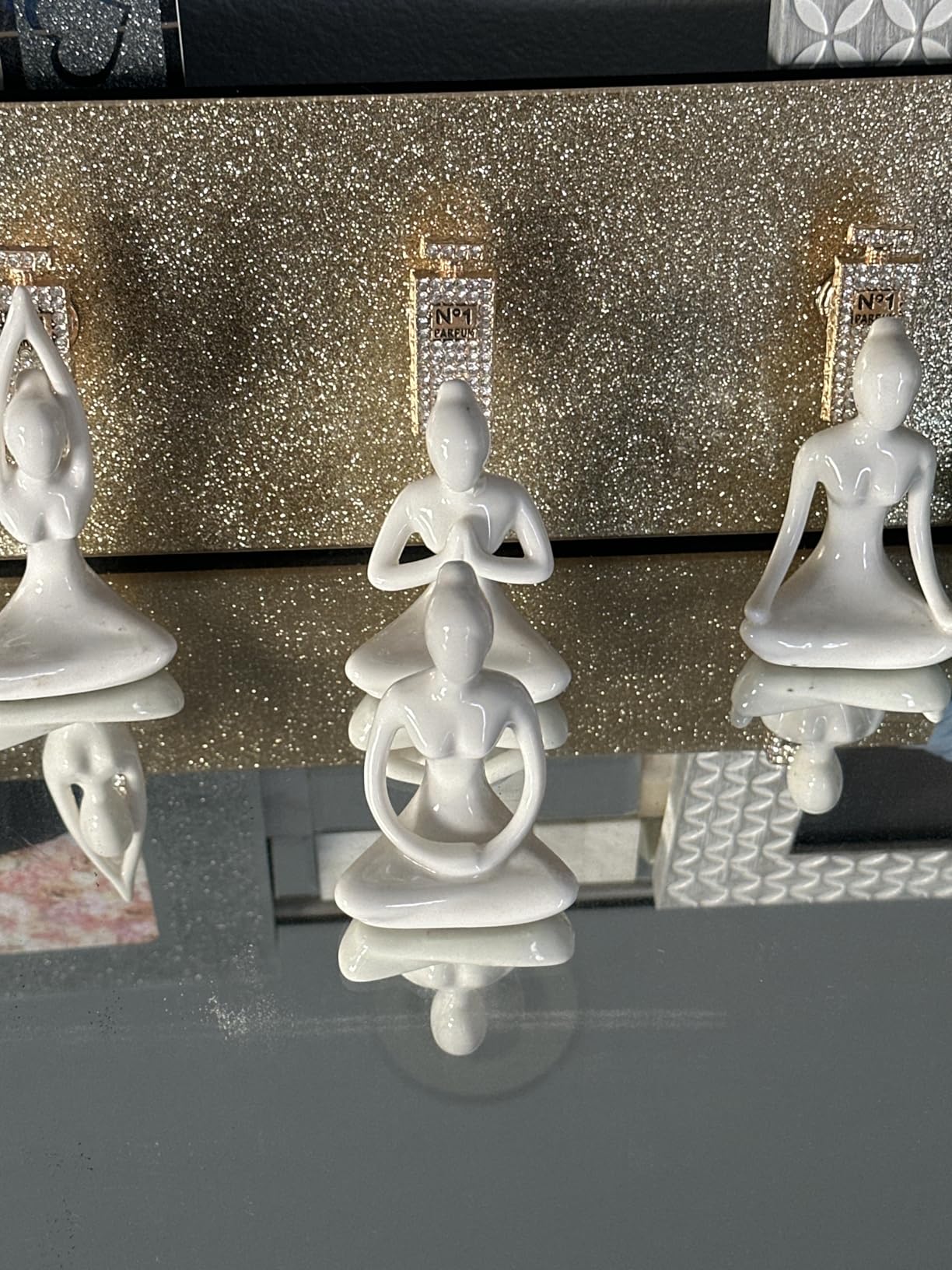 OwMell Lot of 4 Meditation Yoga Pose Statue Figurine Ceramic Yoga Figure Set Decor - Patina Gold customer photo 1