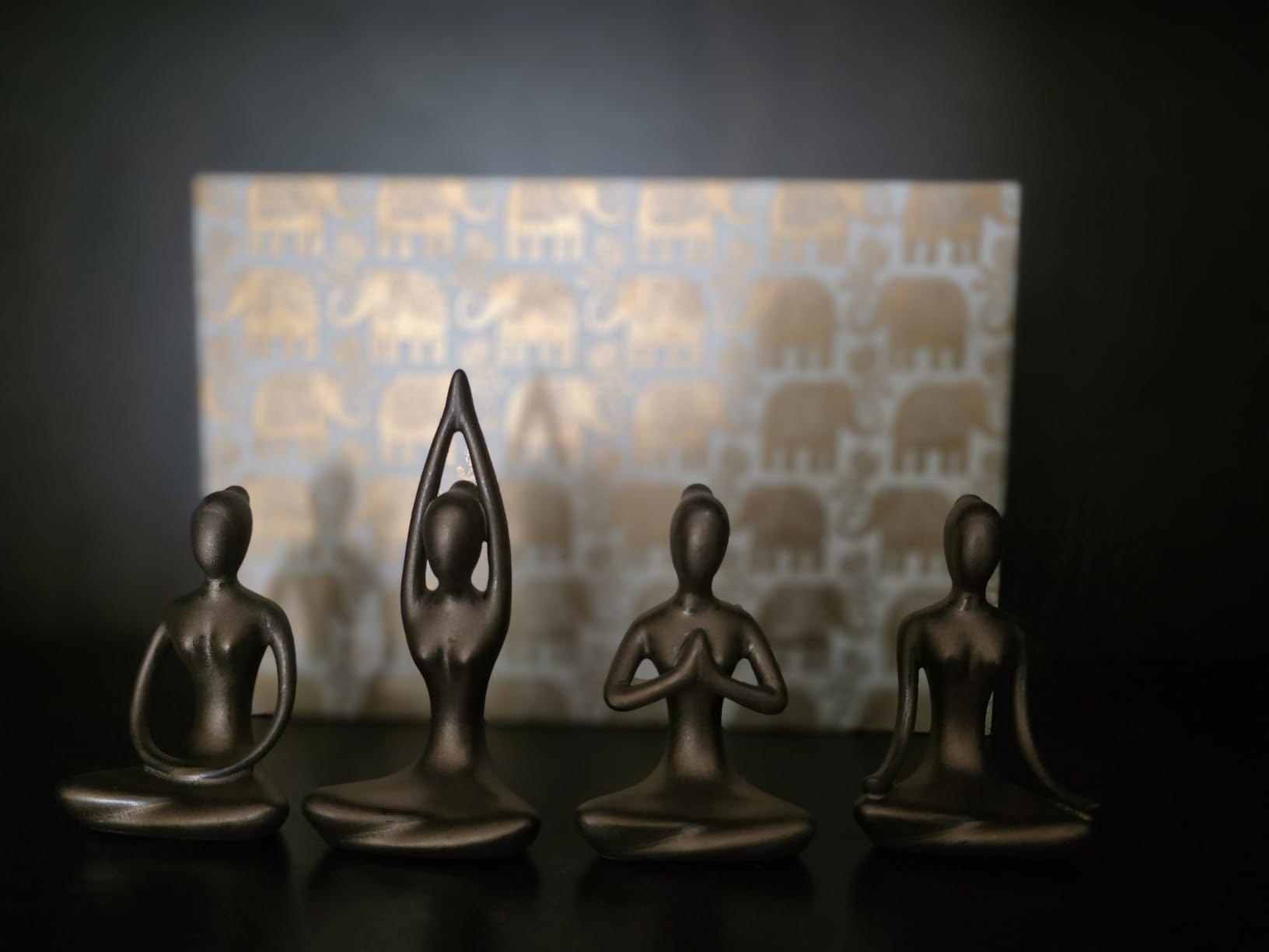 OwMell Lot of 4 Meditation Yoga Pose Statue Figurine Ceramic Yoga Figure Set Decor - Patina Gold customer photo 2