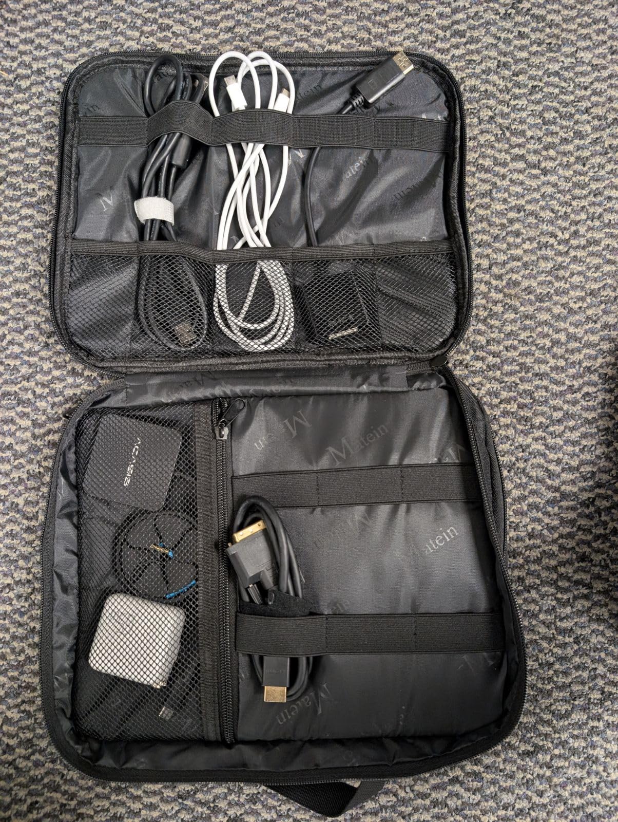 MATEIN Cable Organizer Bag, Large Travel Storage Bag Sturdy Tool Case with Handle for Phone Cord Electronics Accessories, Carrying Case for Tablet (Up to 12.9inch), Powerbank, Hard Drive, Black customer photo 1