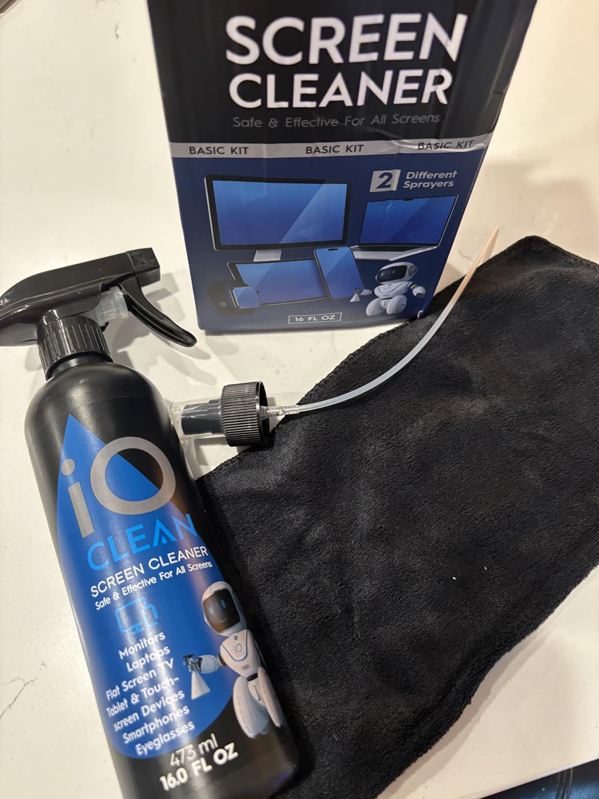 Screen Cleaner Spray (16oz - 473ml) - Best Large Cleaning Kit for LCD LED OLED TV, Smartphone, iPad, Laptop, Touchscreen, Computer Monitor, Electronic Devices, Microfiber Cloth Wipes and 2 Nozzles customer photo 1
