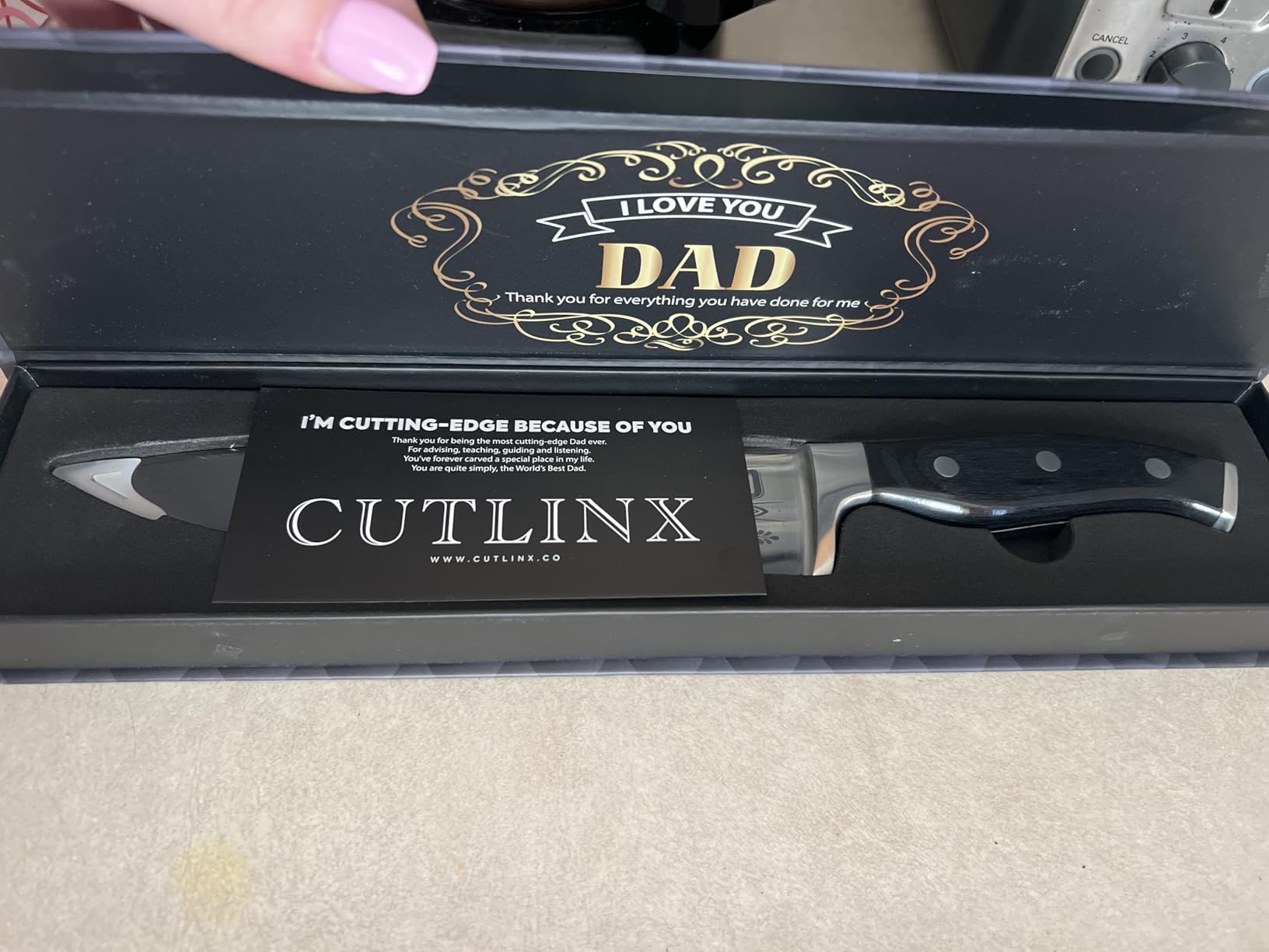 Birthday Gift BEST DAD - Premium Chef Knife Gift - 8 in. Stainless Carbon Steel Kitchen Knive w/Pakka Wood Handle - Father's Day, Christmas, Housewarming, Anniversary, Holiday Gifts customer photo 1