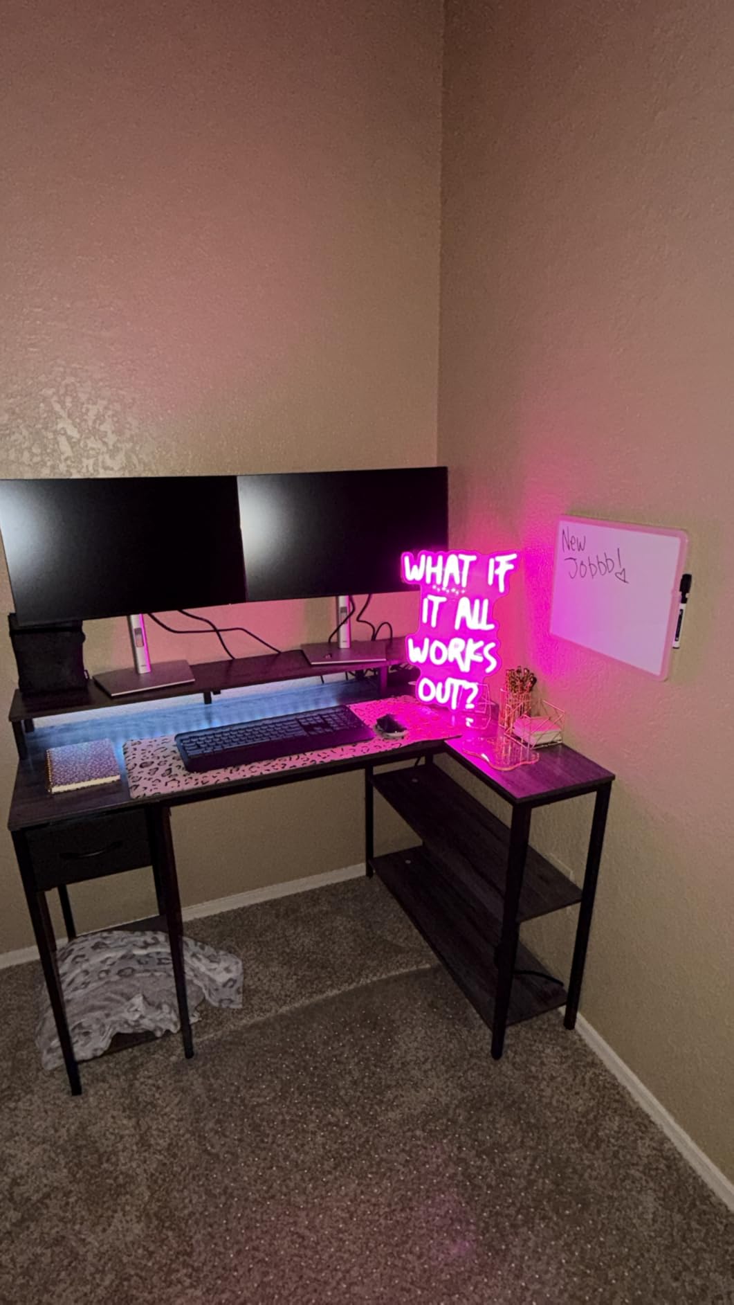 SUPERJARE 47 inch L Shaped Gaming Desk with LED Lights & Power Outlets, Reversible Computer Desk with Shelves & Monitor Stand, Corner Desk with Drawer, for Home & Office, Black customer photo 1