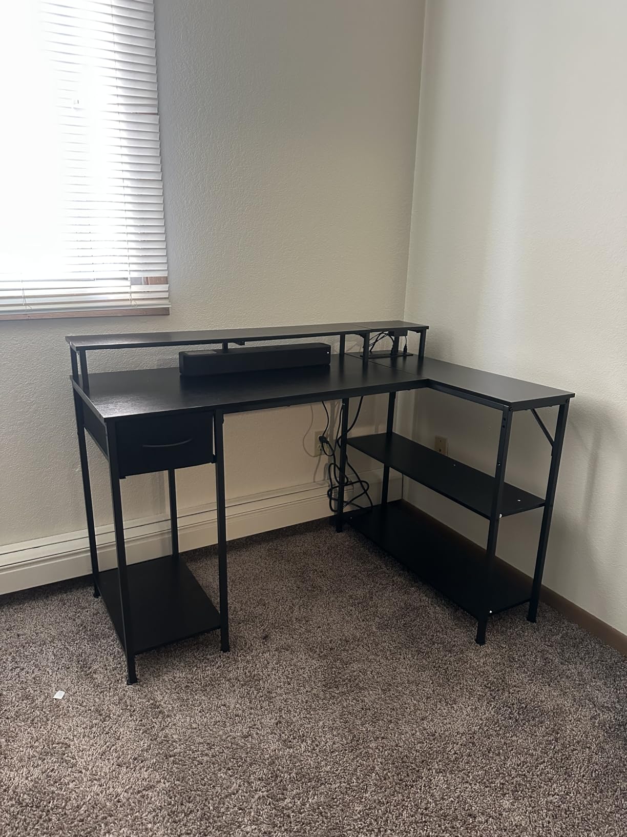 SUPERJARE 47 inch L Shaped Gaming Desk with LED Lights & Power Outlets, Reversible Computer Desk with Shelves & Monitor Stand, Corner Desk with Drawer, for Home & Office, Black customer photo 2