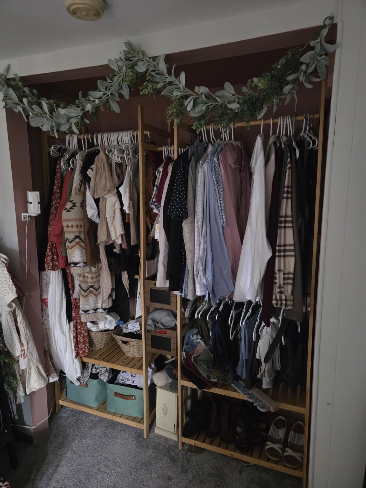 Homykic Bamboo Closet System Clothes Rack, Large Freestanding Garment Rack Clothing Rack for Hanging Clothes with 7 Storage Shelves and 5 Rods, Open Wardrobe Organizer with 4 Hooks, Espresso customer photo 2