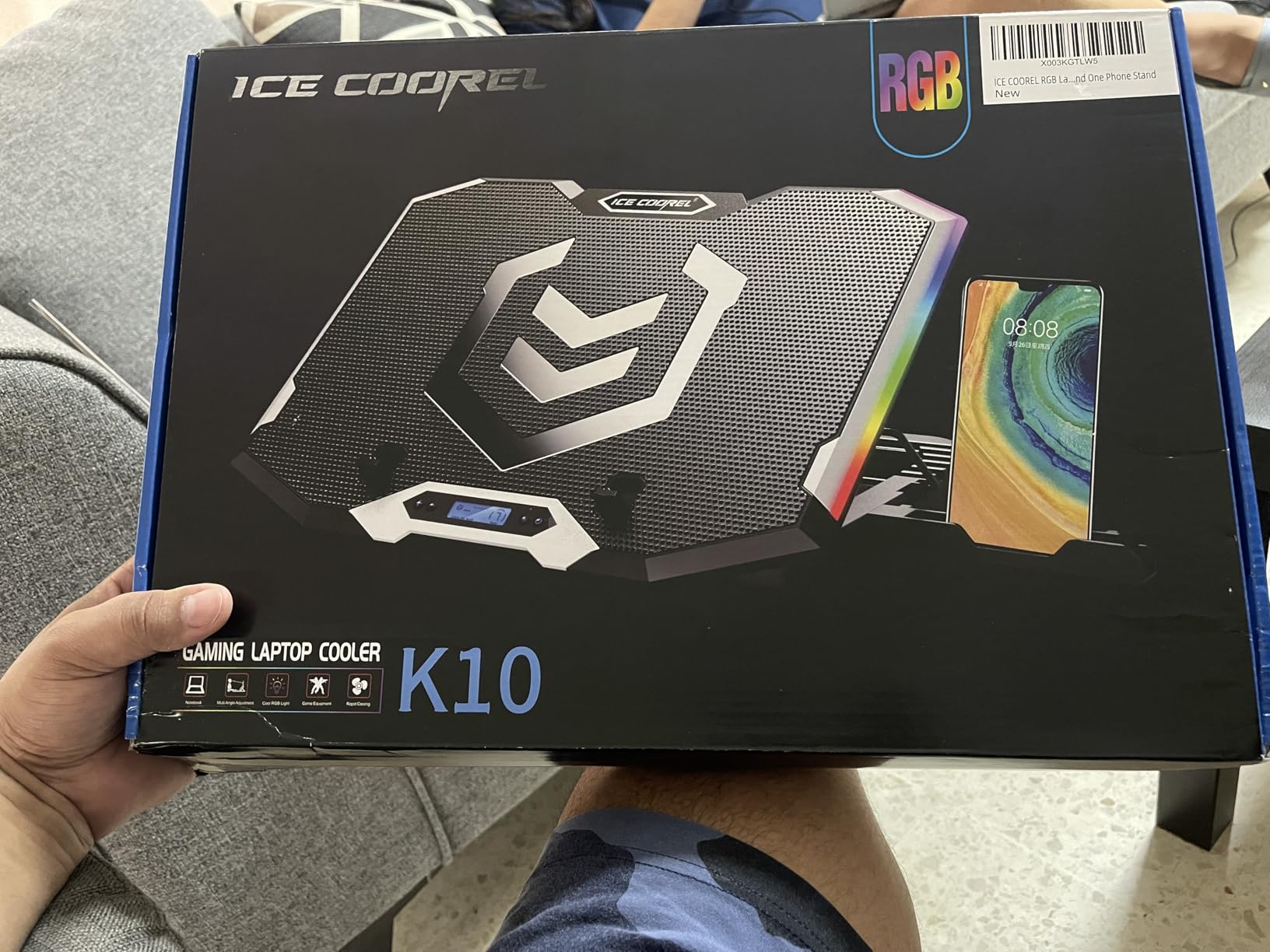 ICE COOREL Gaming Laptop Cooling Pad with 8 Cooling Fans, Laptop Fan Cooler Pad for 15-17.3 Inch, Notebook Cooler Stand with 6 Height Adjustable, RGB Cooling Pad with Two USB Port + Phone Stand customer photo 1