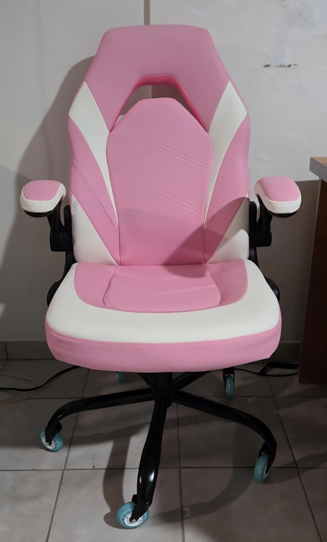 Sweetcrispy Computer Gaming Chair - PU Leather Ergonomic Lumbar Support with Flip-up Armrest and 360° Swivel Wheels, Height Adjustable Task Home Office Desk Video Racing, Red customer photo 1