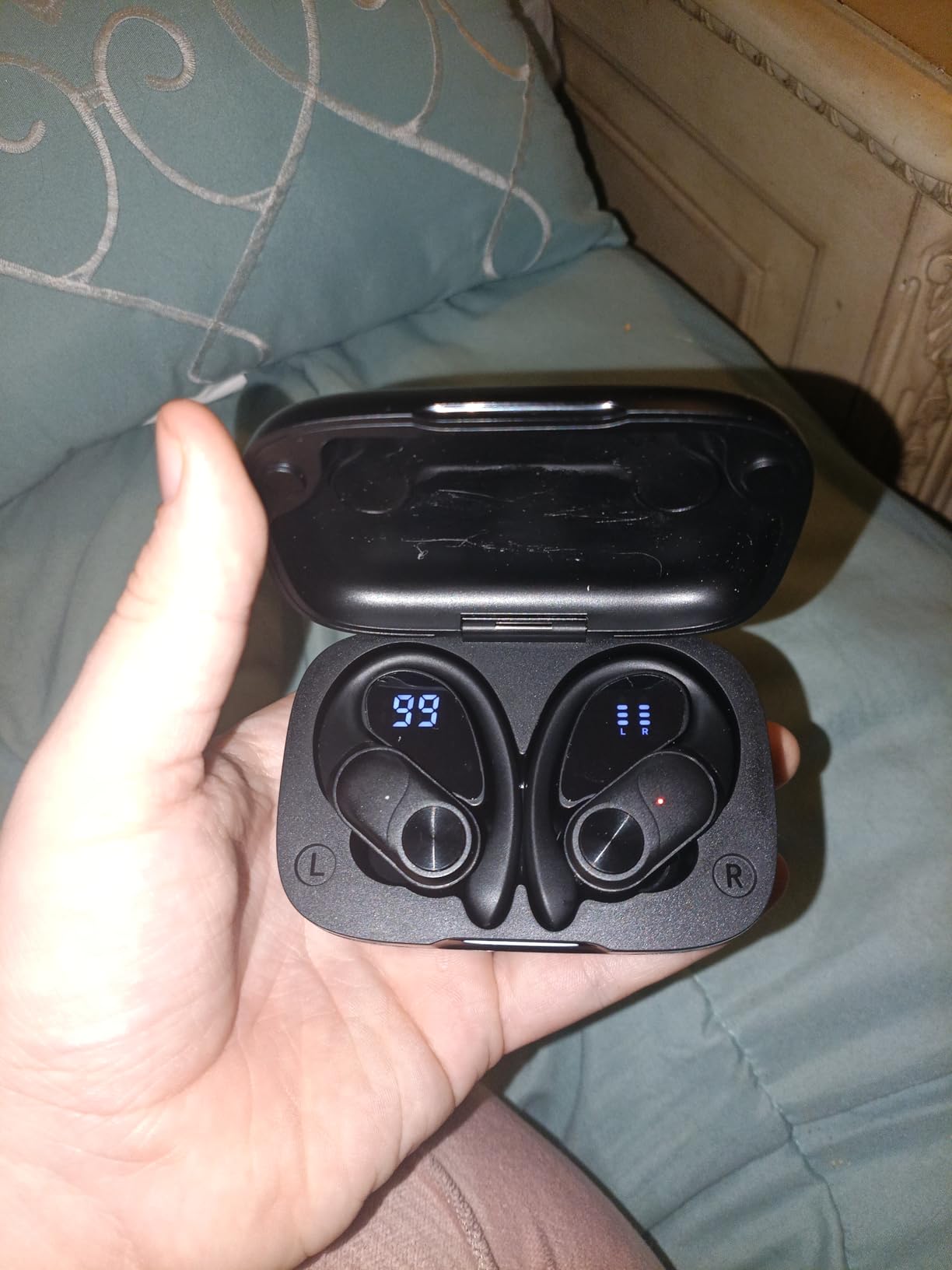 PocBuds Bluetooth Headphones Wireless Earbuds 80hrs Playtime Wireless Charging Case Digital Display Sports Ear Buds with Earhook Deep Bass IPX7 Waterproof customer photo 2