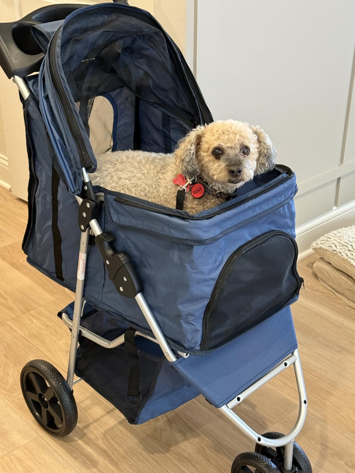 MoNiBloom Pet Stroller for Small/Medium Dogs and Cats up to 33 lbs, Black | Foldable Dog Stroller 3 Wheels Pet Strolling Cart w/ Storage Basket Cup Holder, Breathable and Visible Mesh for All-Season customer photo 2