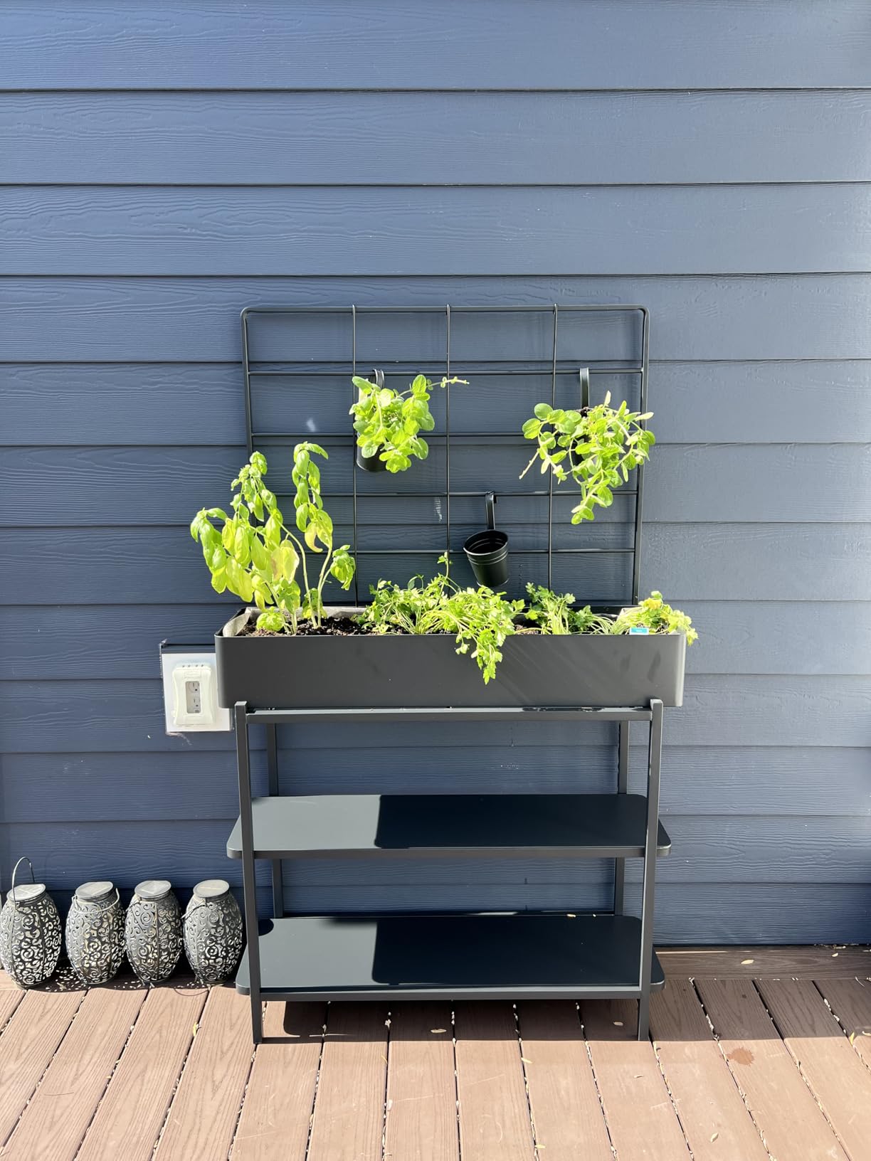 Metal Raised Garden Bed with Trellis & 2-Tier Storage Shelf, Elevated Planter Box with Legs - Includes 3 Flower Pots, Outdoor Vertical Garden for Vegetables Herbs Climbing Plants Patio Balcony customer photo 1