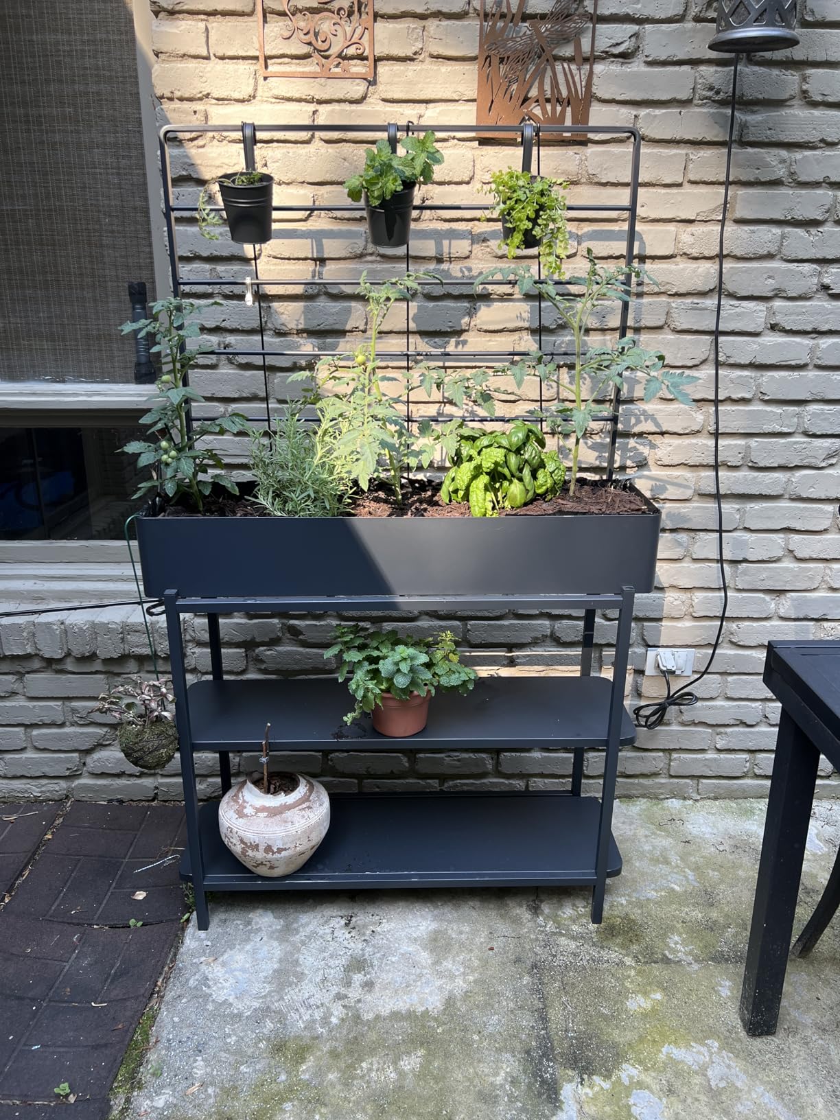 Metal Raised Garden Bed with Trellis & 2-Tier Storage Shelf, Elevated Planter Box with Legs - Includes 3 Flower Pots, Outdoor Vertical Garden for Vegetables Herbs Climbing Plants Patio Balcony customer photo 2