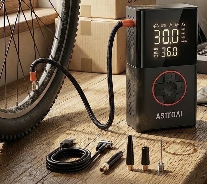 AstroAI L7 Tire Inflator Portable Air Compressor, 150 PSI Cordless Mini Air Bike Auto Shut-Off Pump with Digital Display Pressure Gauge, Fast Inflation & LED Light for Car Tires, Motorcycles, Bikes, Balls customer photo 2